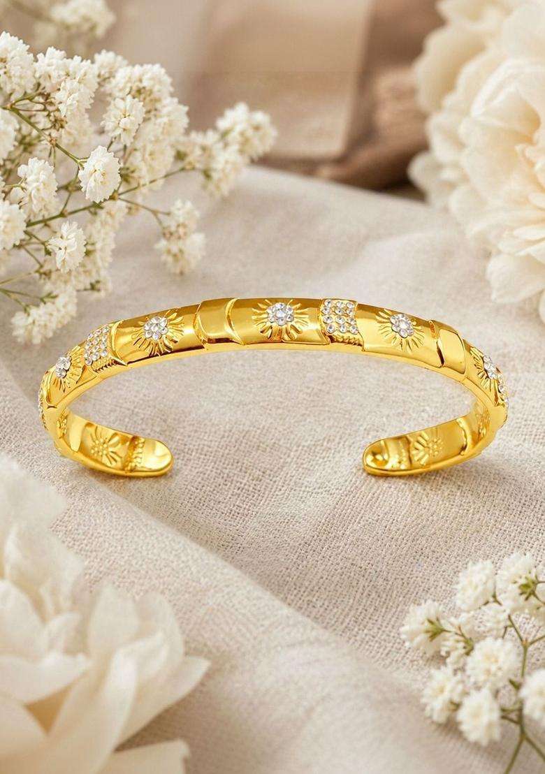 American Diamond Temple Gold-Plated Cuff Bracelet for Women | Fusion Party & Festive Wear | Gift for Her - Indya