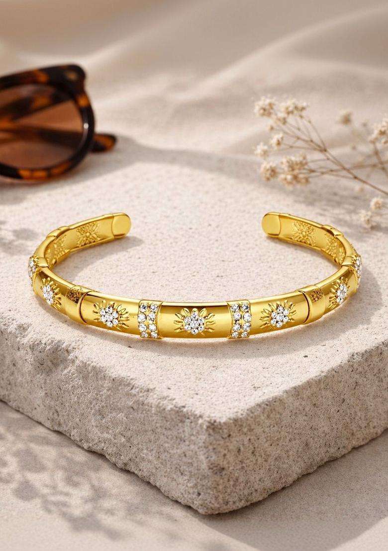 American Diamond Temple Gold-Plated Cuff Bracelet for Women | Fusion Party & Festive Wear | Gift for Her - Indya