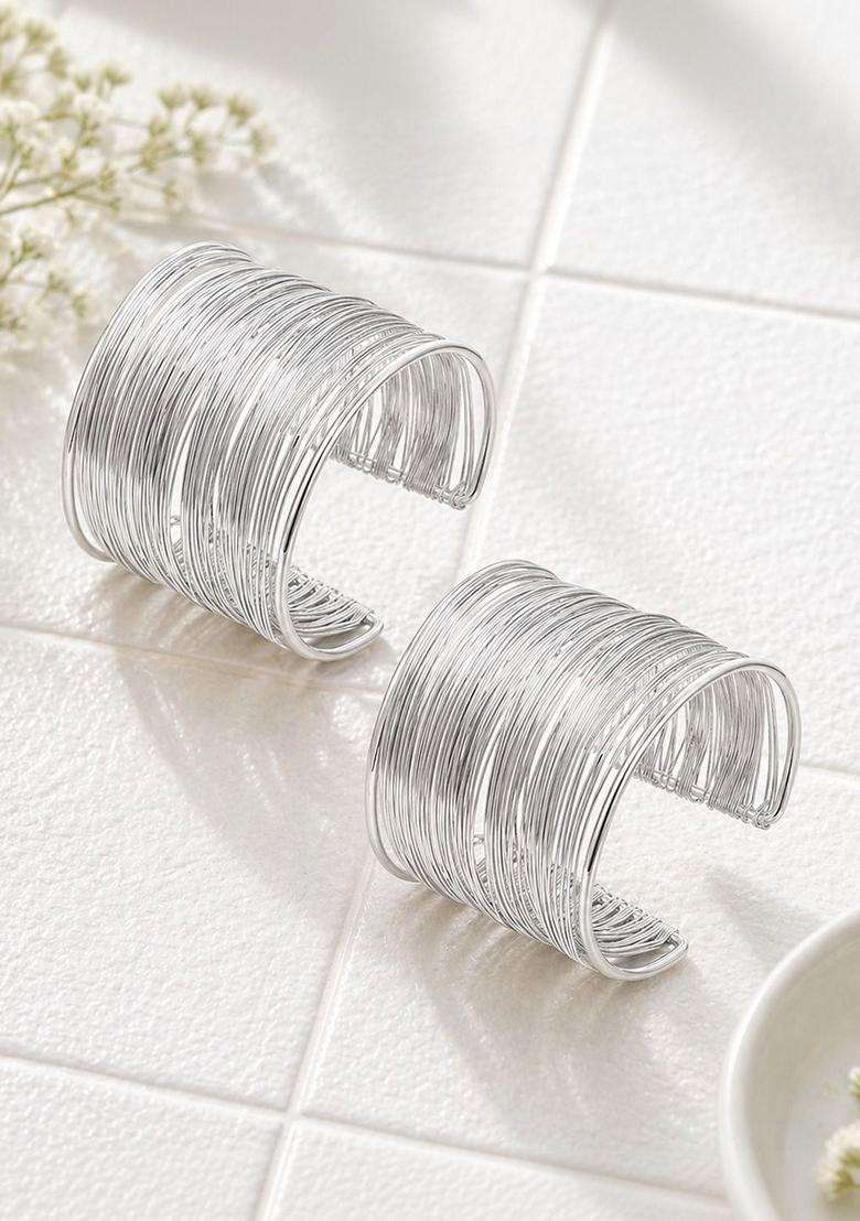 2 Temple Silver-Plated Cuff Bracelet for Women | Stylish Party & Everyday Wear | Gift for Her - Indya