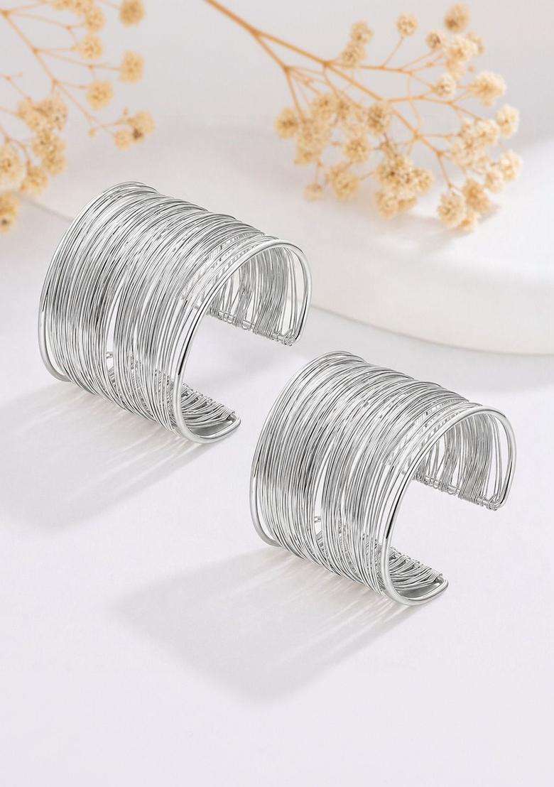2 Temple Silver-Plated Cuff Bracelet for Women | Stylish Party & Everyday Wear | Gift for Her - Indya