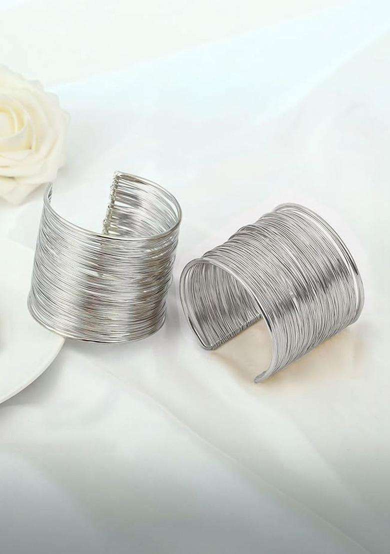 2 Temple Silver-Plated Cuff Bracelet for Women | Stylish Party & Everyday Wear | Gift for Her - Indya