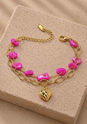 Stainless Steel Gold-Plated Artificial Beaded Anti Tarnish Multistrand Bracelet for Women | Stylish Party & Everyday Wear | Gift for Her