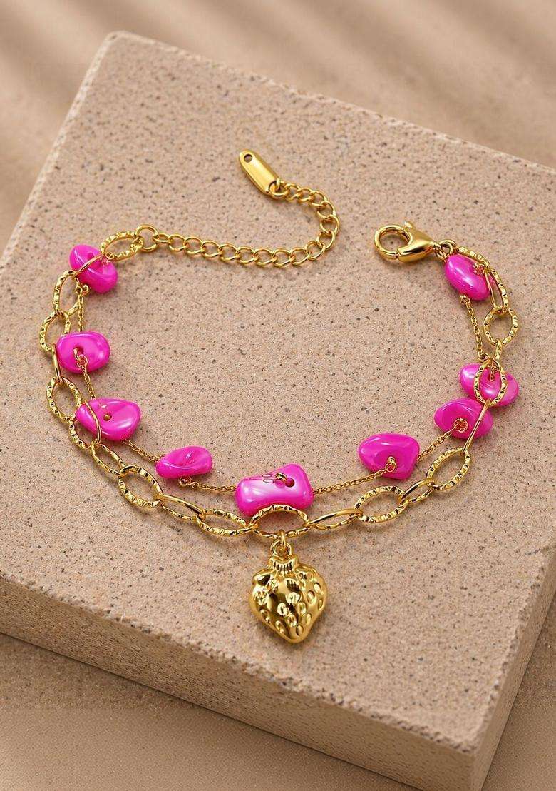 Stainless Steel Gold-Plated Artificial Beaded Anti Tarnish Multistrand Bracelet for Women | Stylish Party & Everyday Wear | Gift for Her - Indya