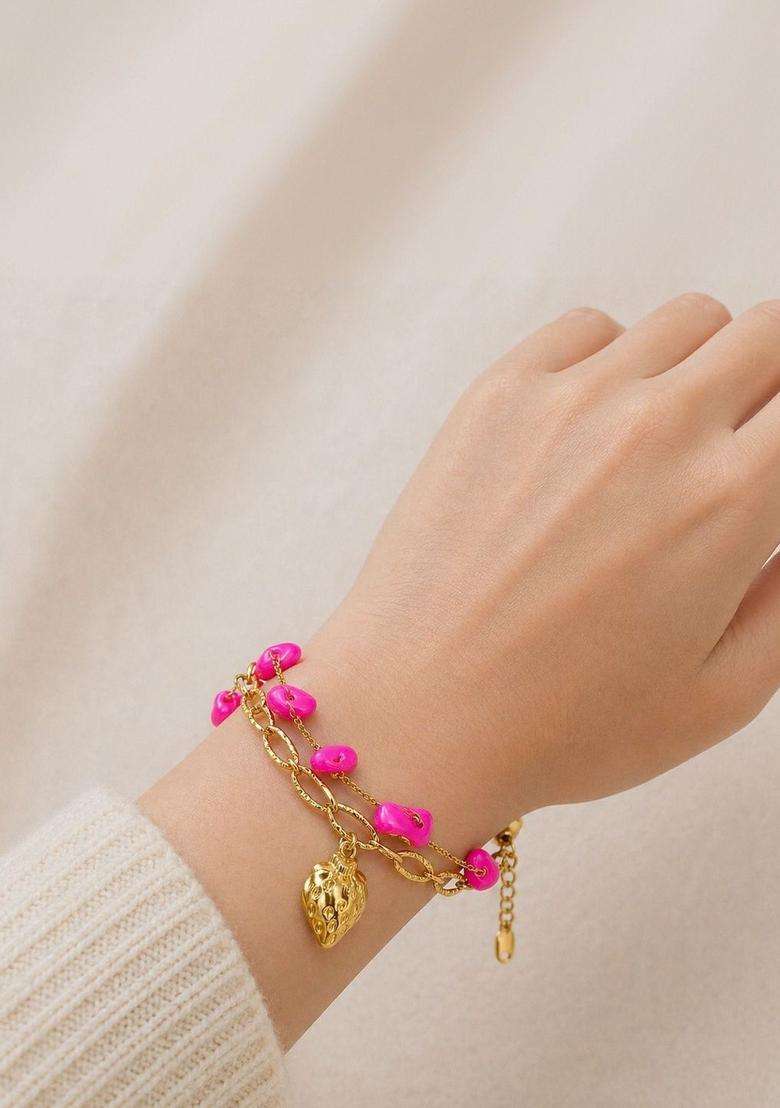 Stainless Steel Gold-Plated Artificial Beaded Anti Tarnish Multistrand Bracelet for Women | Stylish Party & Everyday Wear | Gift for Her - Indya