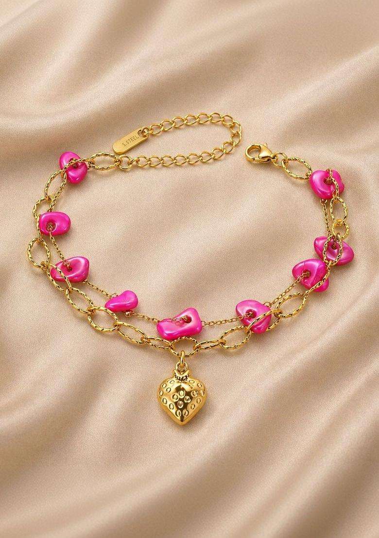 Stainless Steel Gold-Plated Artificial Beaded Anti Tarnish Multistrand Bracelet for Women | Stylish Party & Everyday Wear | Gift for Her - Indya