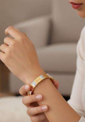 Stainless Steel Gold-Plated Cubic Zirconia Bangle-Style Bracelet for Women | Stylish Party & Everyday Wear | Gift for Her