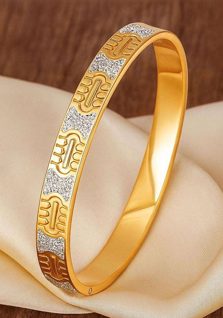 Stainless Steel Gold-Plated Cubic Zirconia Bangle-Style Bracelet for Women | Stylish Party & Everyday Wear | Gift for Her - Indya