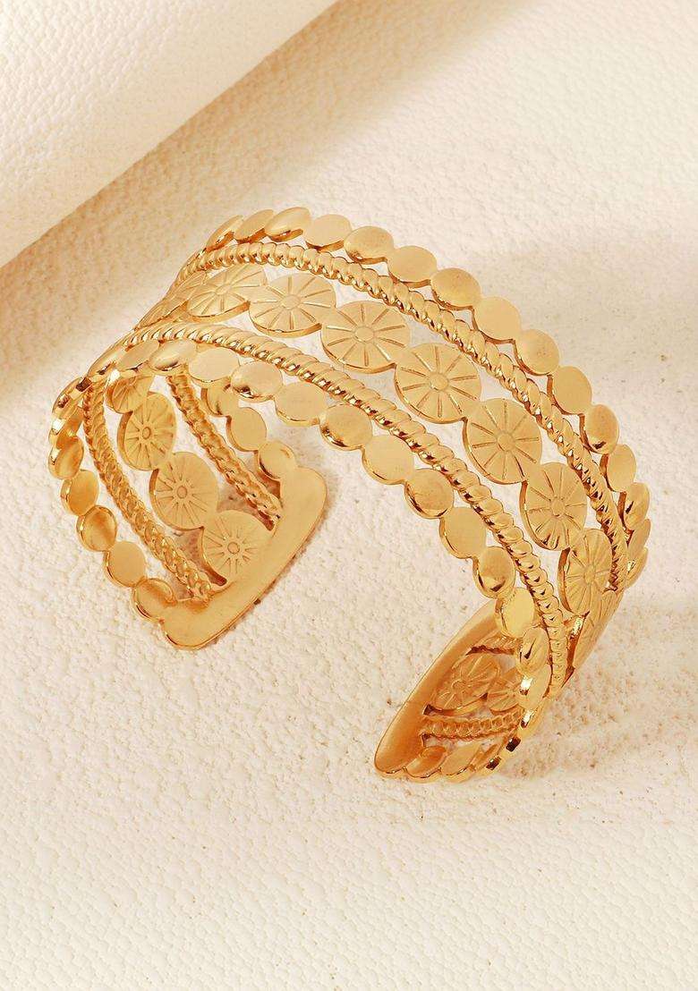 American Diamond Temple Gold-Plated Cuff Bracelet for Women | Stylish Party & Everyday Wear | Gift for Her - Indya