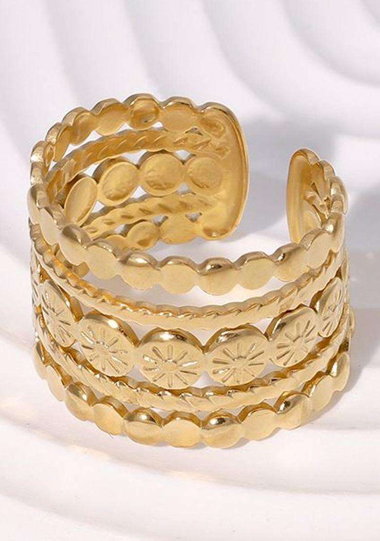 American Diamond Temple Gold-Plated Cuff Bracelet for Women | Stylish Party & Everyday Wear | Gift for Her - Indya