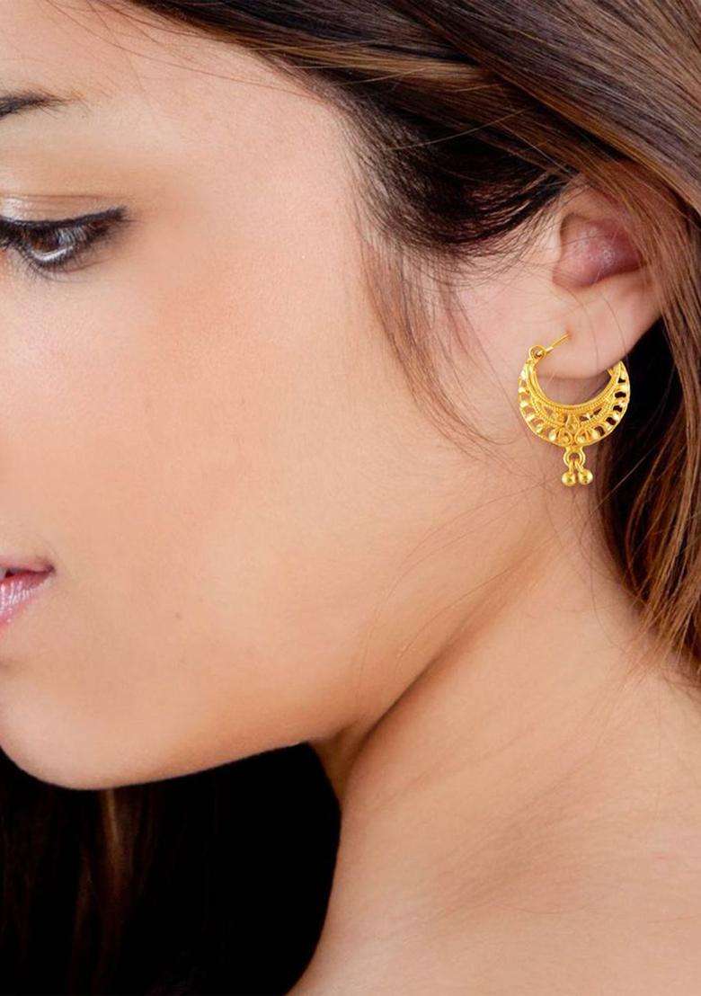 18k Gold-Plated Artificial Beaded Contemporary Temple Hoop Earrings for Women | Traditional Temple Jewellery for Wedding & Festive Wear | Gift for Her - Indya