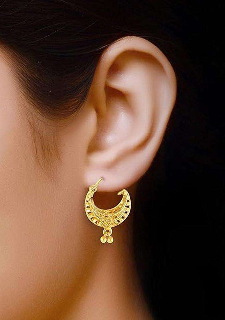 18k Gold-Plated Artificial Beaded Contemporary Temple Hoop Earrings for Women | Traditional Temple Jewellery for Wedding & Festive Wear | Gift for Her - Indya