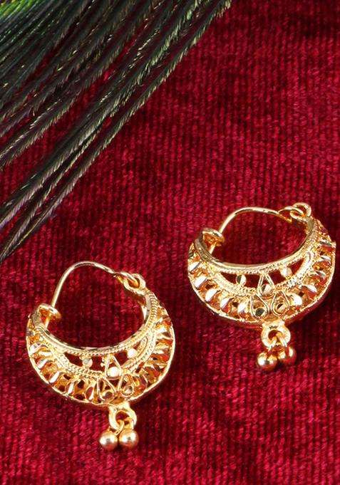 18k Gold-Plated Artificial Beaded Contemporary Temple Hoop Earrings for Women | Traditional Temple Jewellery for Wedding & Festive Wear | Gift for Her
