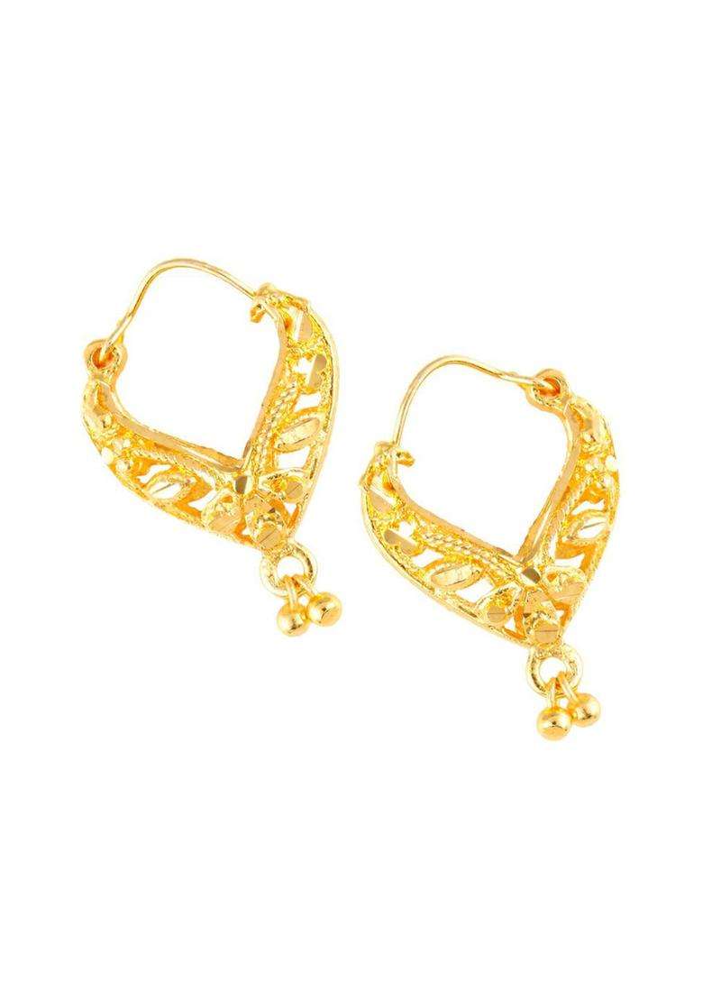 Gold-Plated Contemporary Shaped Temple Hoop Earrings for Women | Traditional Temple Jewellery for Wedding & Festive Wear | Gift for Her - Indya