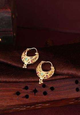 Gold-Plated Crescent Shaped Hoop Earrings for Women | Traditional Temple Jewellery for Wedding & Festive Wear | Gift for Her
