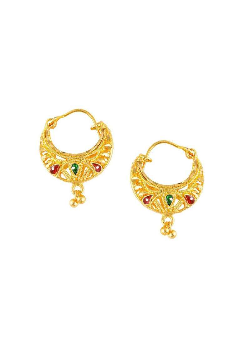 Gold-Plated Crescent Shaped Hoop Earrings for Women | Traditional Temple Jewellery for Wedding & Festive Wear | Gift for Her - Indya