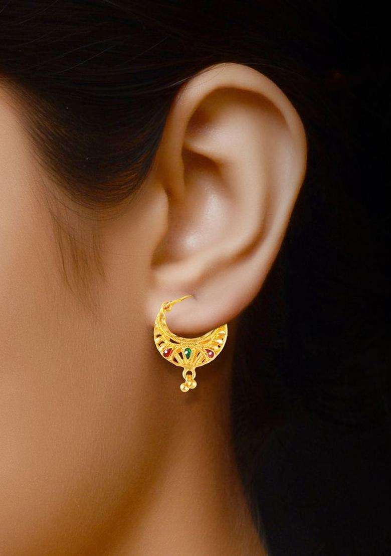 Gold-Plated Crescent Shaped Hoop Earrings for Women | Traditional Temple Jewellery for Wedding & Festive Wear | Gift for Her - Indya