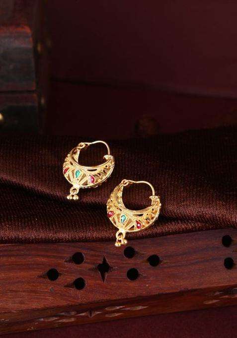 Gold-Plated Crescent Shaped Hoop Earrings for Women | Traditional Temple Jewellery for Wedding & Festive Wear | Gift for Her