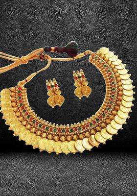 Gold-Plated Artificial Stone-Studded & Beaded Jewellery Set for Women | Traditional Temple Jewellery for Wedding & Festive Wear | Gift for Her