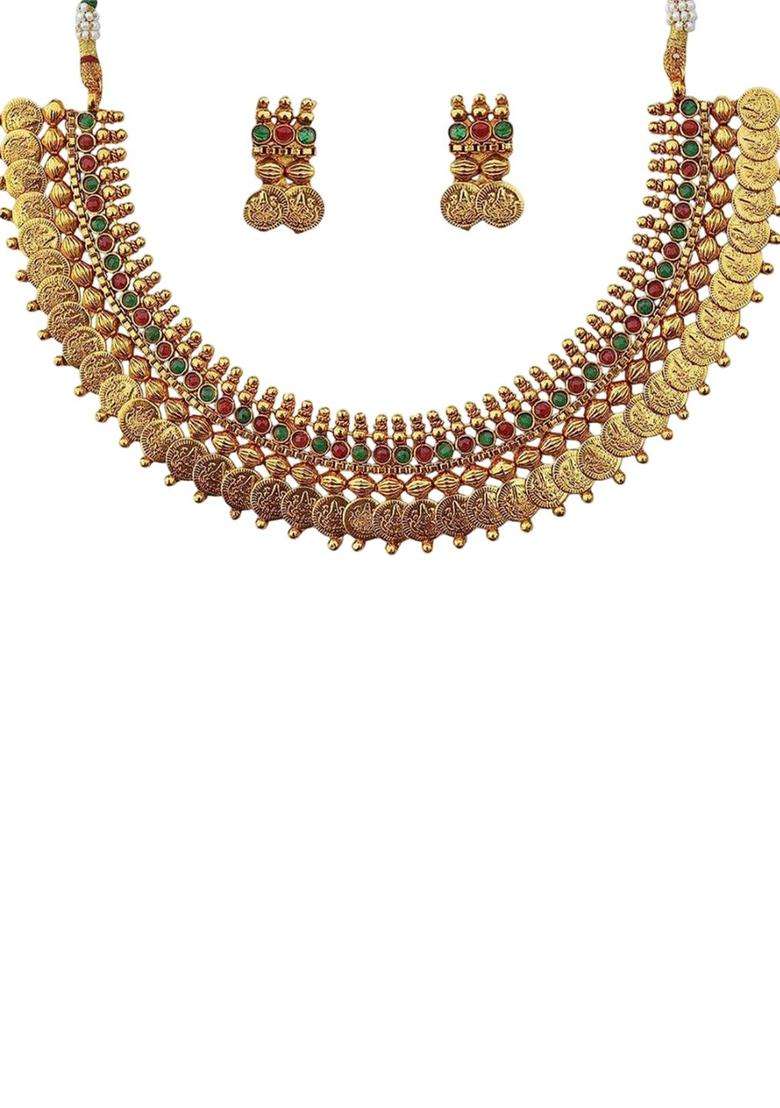 Gold-Plated Artificial Stone-Studded & Beaded Jewellery Set for Women | Traditional Temple Jewellery for Wedding & Festive Wear | Gift for Her - Indya