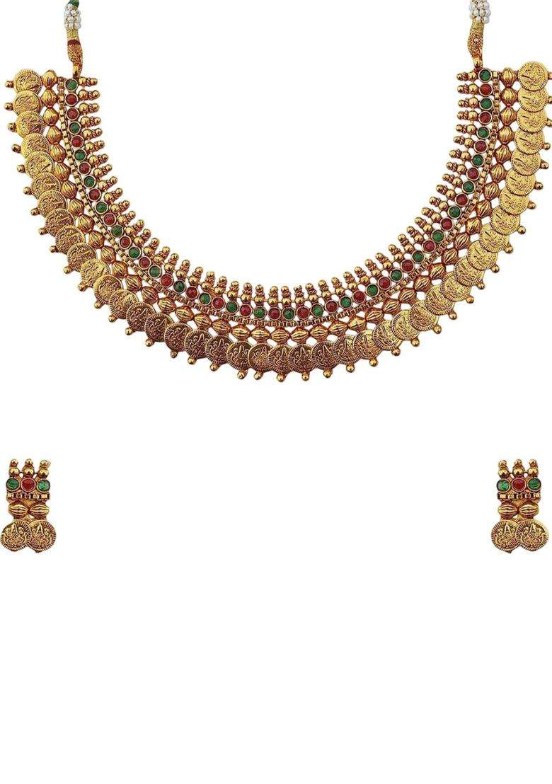 Gold-Plated Artificial Stone-Studded & Beaded Jewellery Set for Women | Traditional Temple Jewellery for Wedding & Festive Wear | Gift for Her - Indya