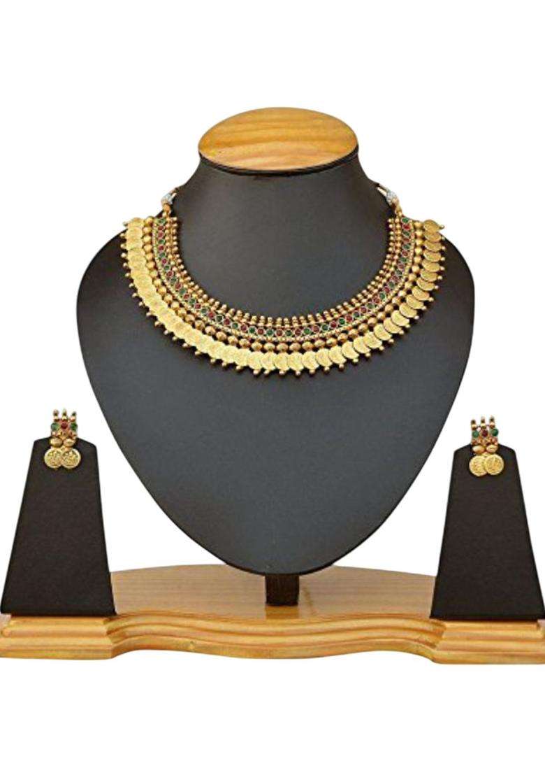 Gold-Plated Artificial Stone-Studded & Beaded Jewellery Set for Women | Traditional Temple Jewellery for Wedding & Festive Wear | Gift for Her - Indya
