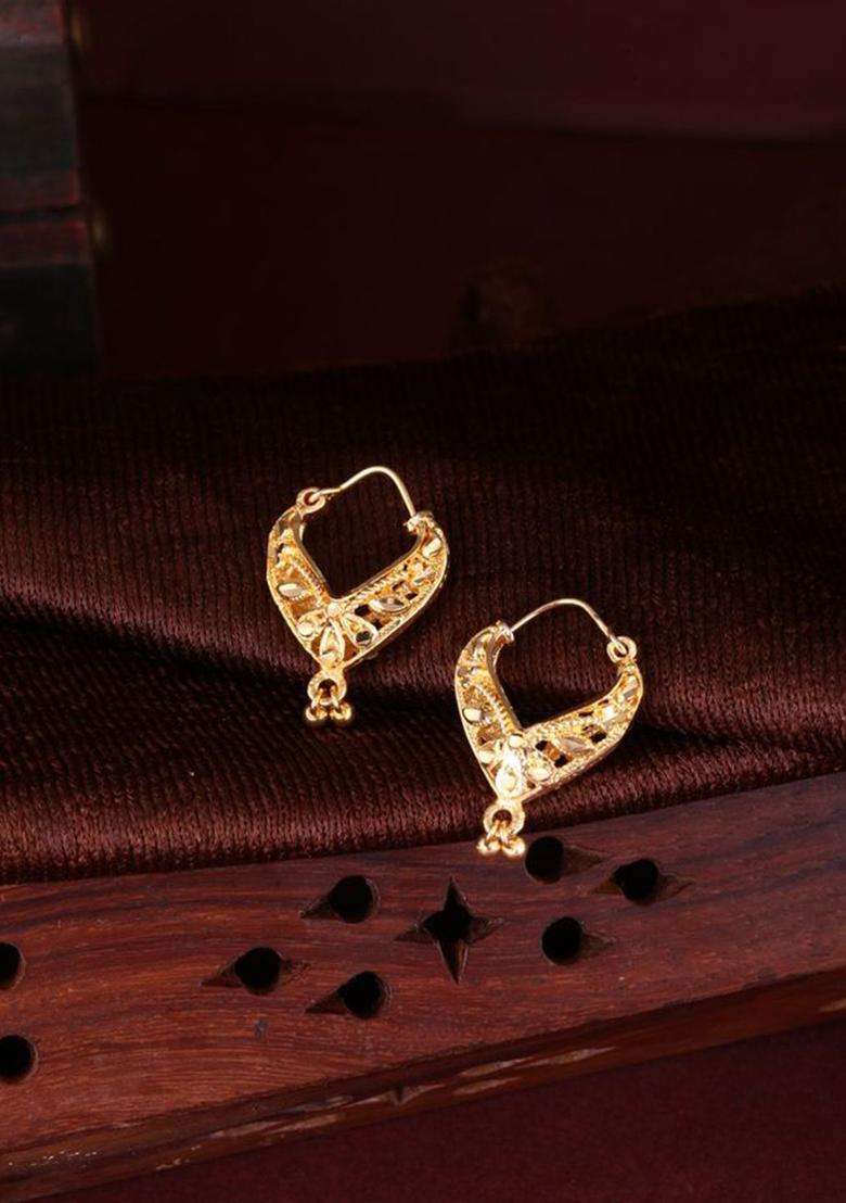 Set of 2 Gold-Plated Circular Stone Studded Hoop Earrings for Women | Traditional Temple Jewellery for Wedding & Festive Wear | Gift for Her - Indya