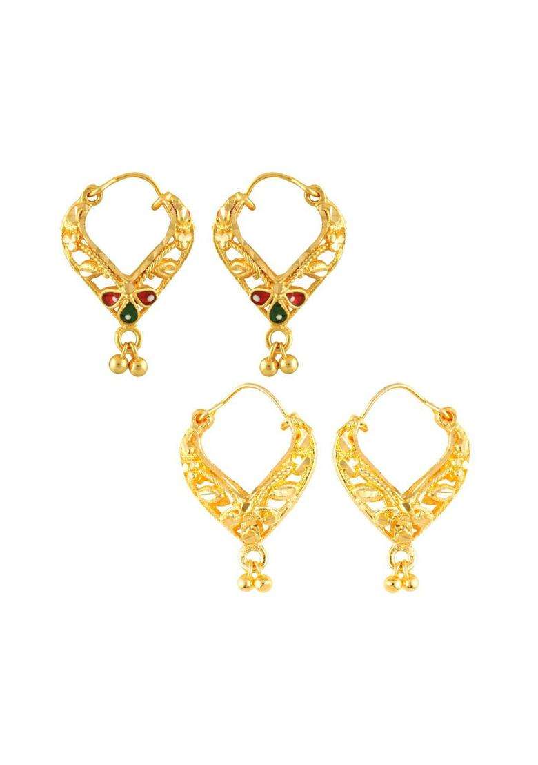 Set of 2 Gold-Plated Circular Stone Studded Hoop Earrings for Women | Traditional Temple Jewellery for Wedding & Festive Wear | Gift for Her - Indya