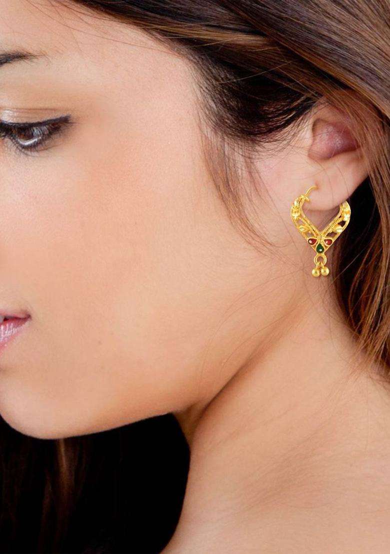 Set of 2 Gold-Plated Circular Stone Studded Hoop Earrings for Women | Traditional Temple Jewellery for Wedding & Festive Wear | Gift for Her - Indya
