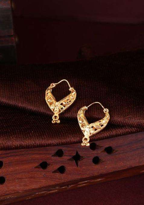 Set of 2 Gold-Plated Circular Stone Studded Hoop Earrings for Women | Traditional Temple Jewellery for Wedding & Festive Wear | Gift for Her
