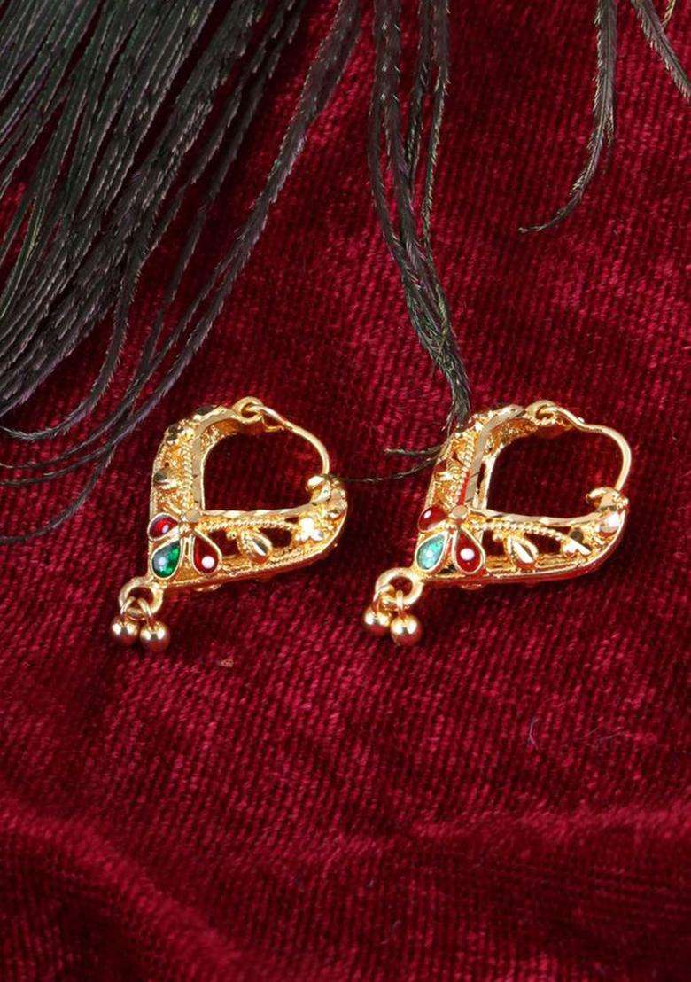 Gold-Plated Circular Hoop Earrings for Women | Traditional Temple Jewellery for Wedding & Festive Wear | Gift for Her - Indya