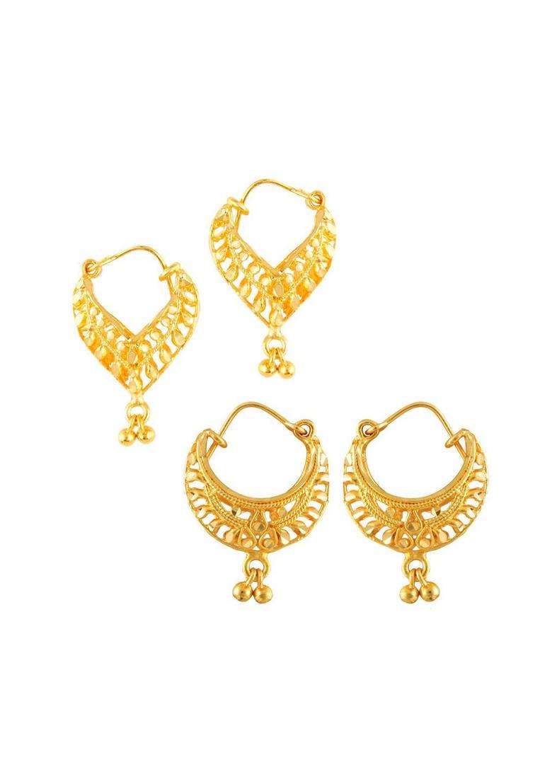 Set of 2 Gold-Plated Circular Hoop Earrings for Women | Traditional Temple Jewellery for Wedding & Festive Wear | Gift for Her - Indya
