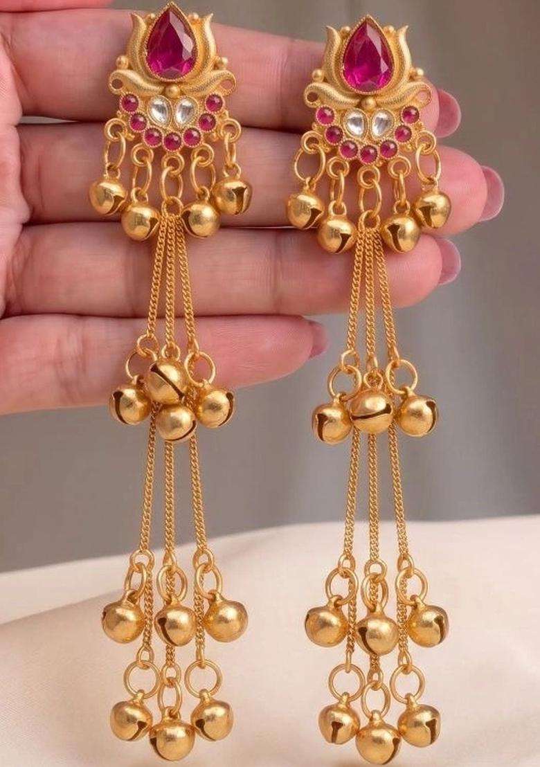 Gold-Plated Floral Drop Earrings for Women | Traditional Temple Jewellery for Wedding & Festive Wear | Gift for Her - Indya