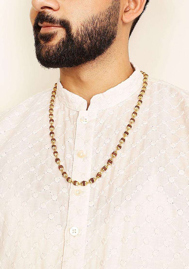 Brass Gold-Plated 54 Beads Rudraksha Mala for Men & Women | Traditional Temple Jewellery for Wedding & Festive Wear | Festive Gift - Indya