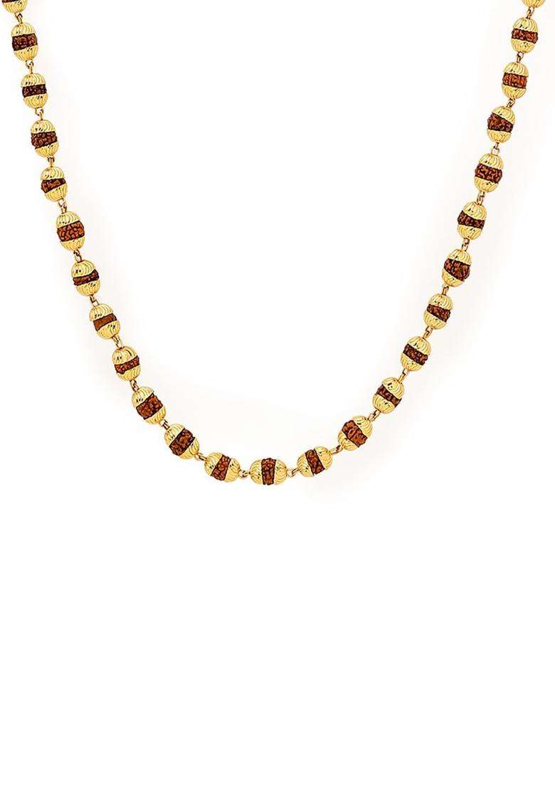 Brass Gold-Plated 54 Beads Rudraksha Mala for Men & Women | Traditional Temple Jewellery for Wedding & Festive Wear | Festive Gift - Indya