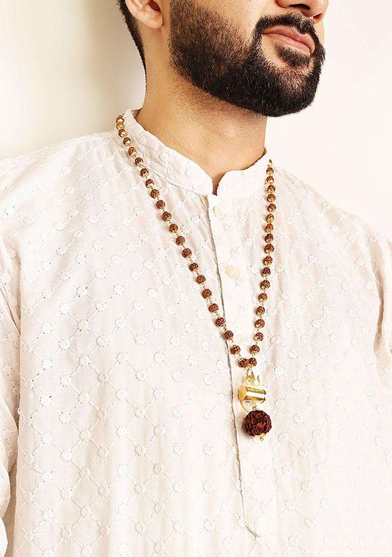 Gold-Plated Shiva Damroo Trishool Rudraksha Beaded Necklace for Men & Women | Traditional Temple Jewellery for Wedding & Festive Wear | Festive Gift - Indya