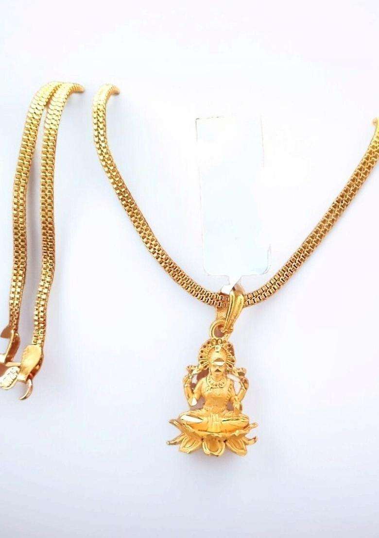 Gold-Plated Floral Pendants with Chains for Men & Women | Traditional Temple Jewellery for Wedding & Festive Wear | Festive Gift - Indya