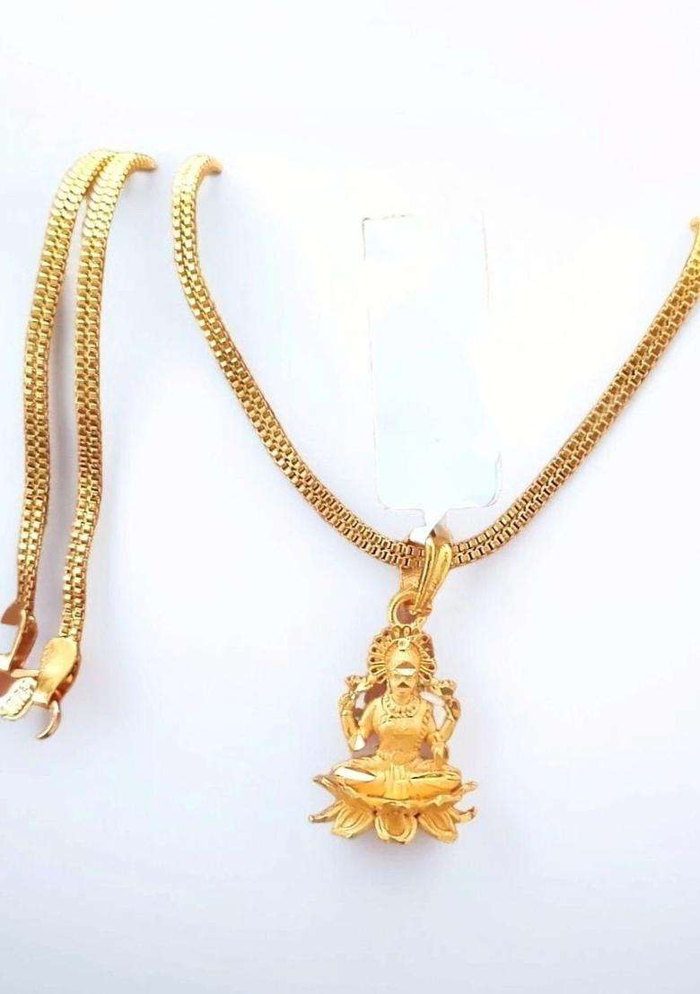 Gold-Plated Floral Pendants with Chains for Men & Women | Traditional Temple Jewellery for Wedding & Festive Wear | Festive Gift - Indya