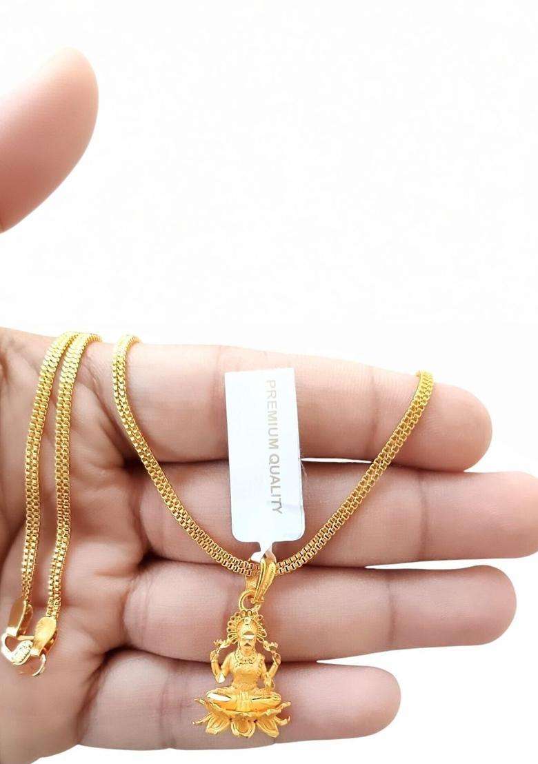 Gold-Plated Floral Pendants with Chains for Men & Women | Traditional Temple Jewellery for Wedding & Festive Wear | Festive Gift - Indya
