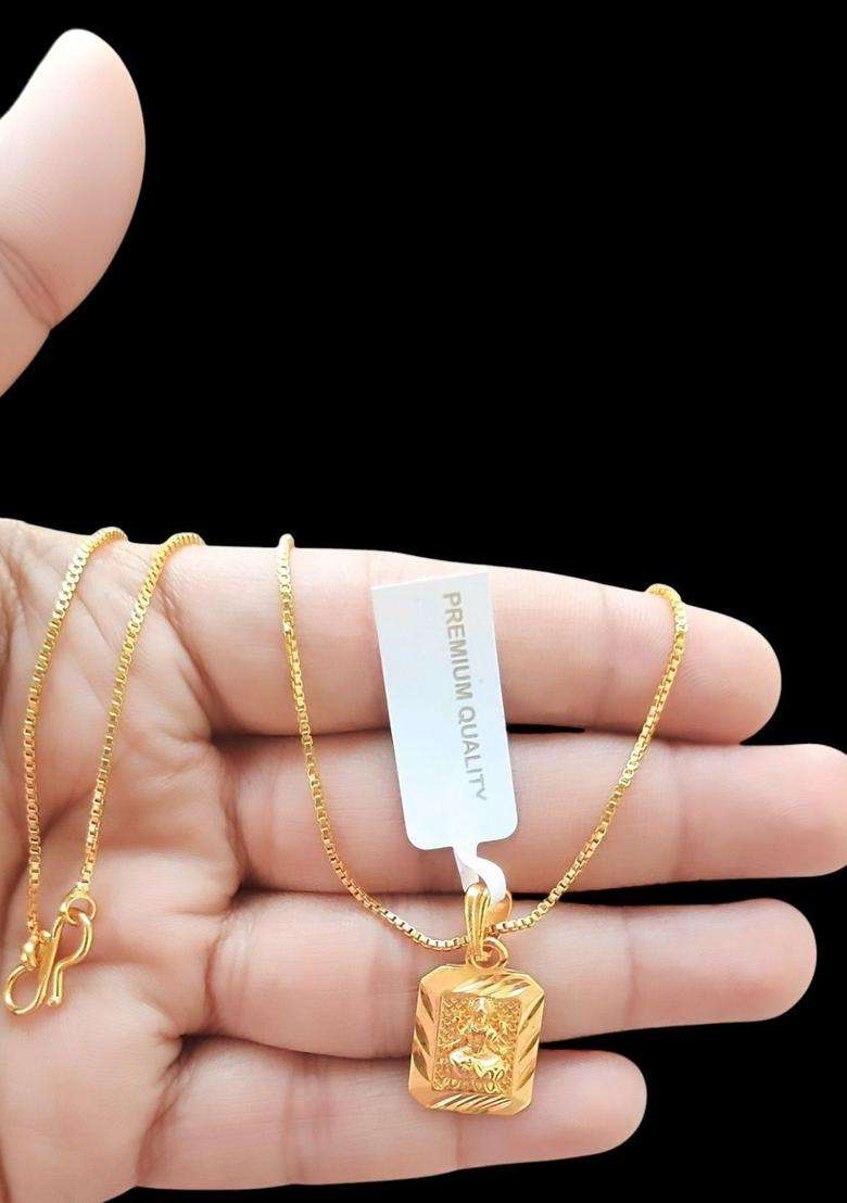 Gold-Plated Geometric Pendants with Chains for Men & Women | Traditional Temple Jewellery for Wedding & Festive Wear | Festive Gift - Indya