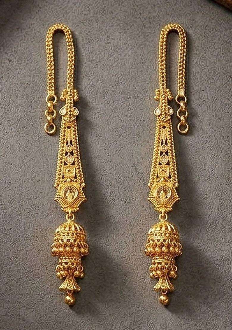 Gold-Plated Geometric Jhumkas Earrings for Women | Traditional Temple Jewellery for Wedding & Festive Wear | Gift for Her - Indya
