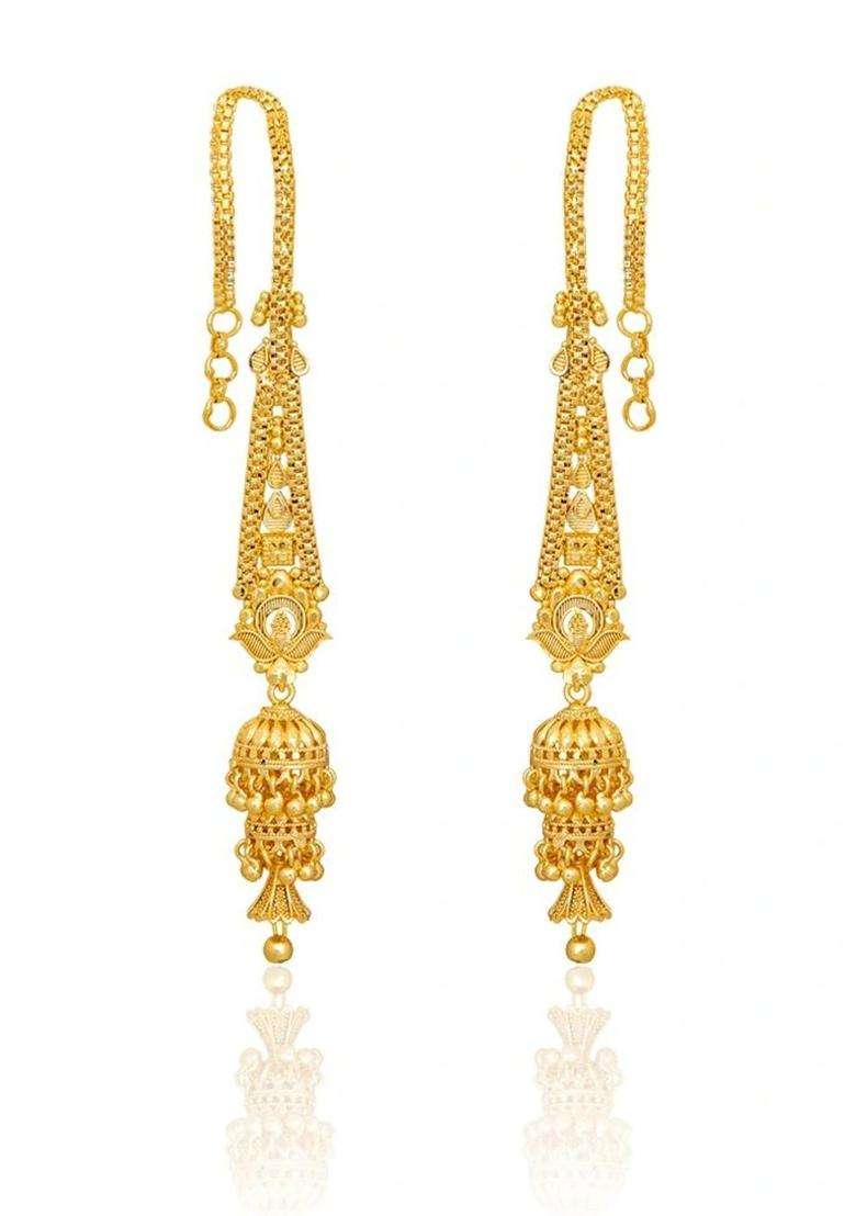Gold-Plated Geometric Jhumkas Earrings for Women | Traditional Temple Jewellery for Wedding & Festive Wear | Gift for Her - Indya