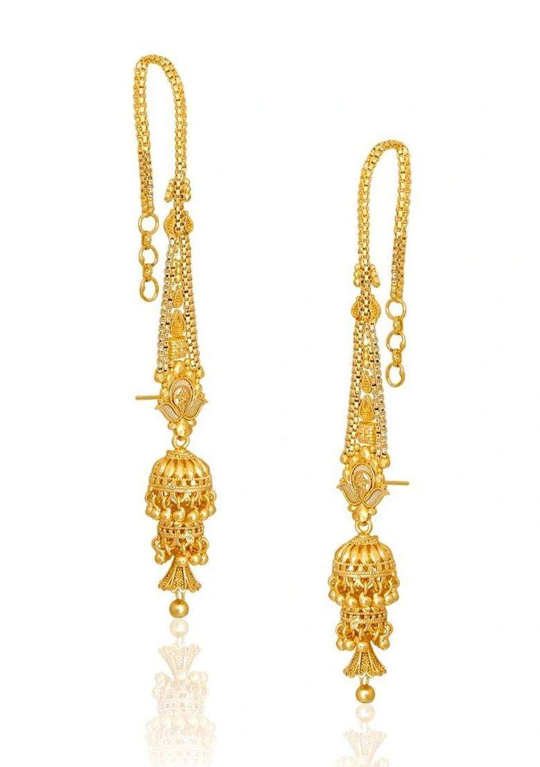 Gold-Plated Geometric Jhumkas Earrings for Women | Traditional Temple Jewellery for Wedding & Festive Wear | Gift for Her - Indya