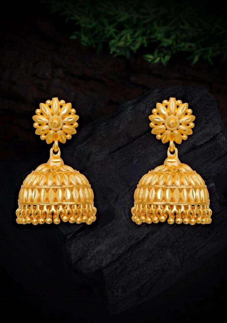 Gold-Plated Floral Jhumkas Earrings for Women | Traditional Temple Jewellery for Wedding & Festive Wear | Gift for Her - Indya