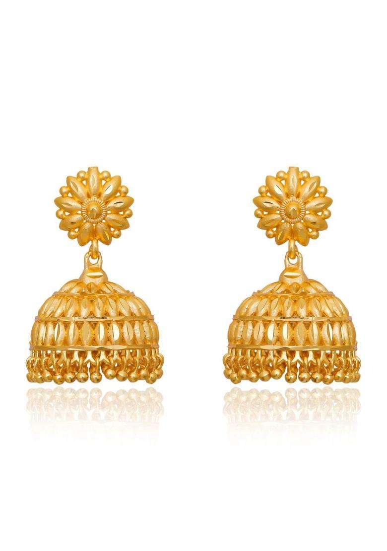 Gold-Plated Floral Jhumkas Earrings for Women | Traditional Temple Jewellery for Wedding & Festive Wear | Gift for Her - Indya