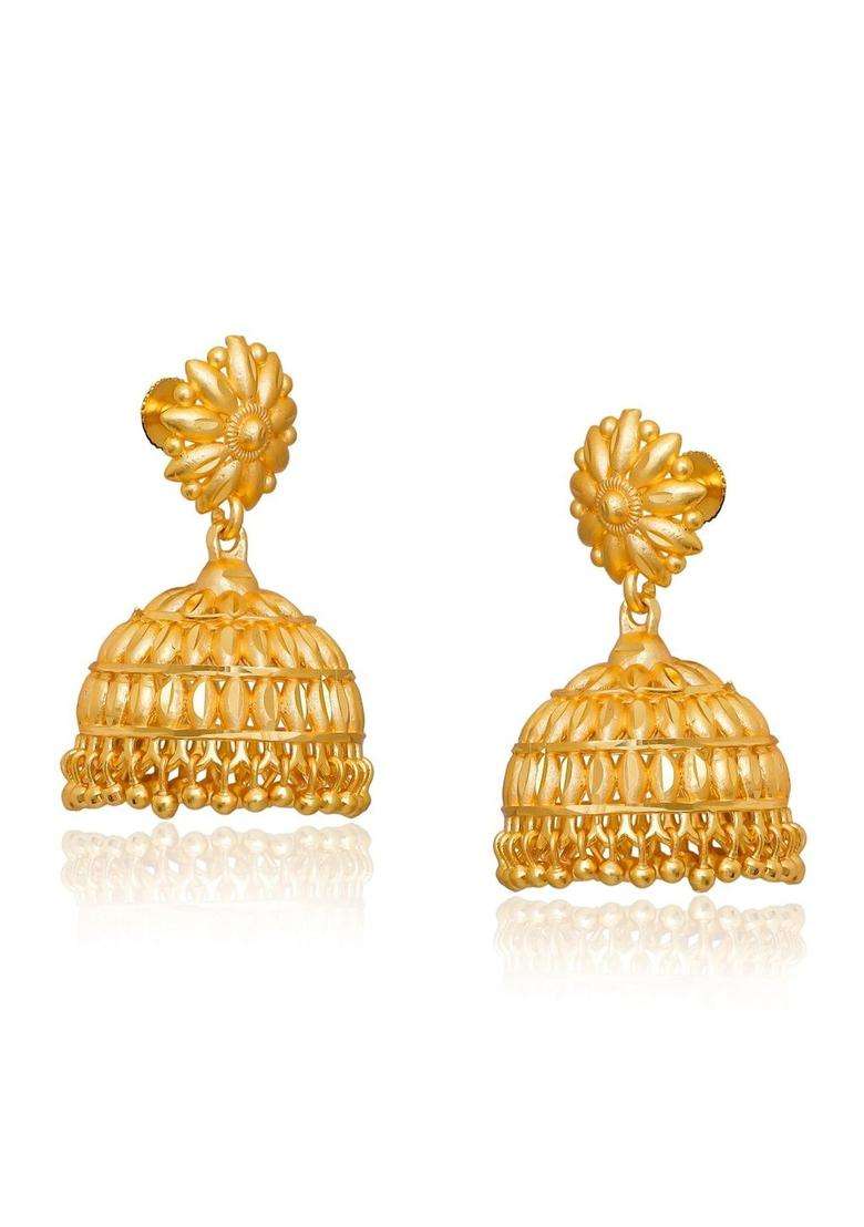 Gold-Plated Floral Jhumkas Earrings for Women | Traditional Temple Jewellery for Wedding & Festive Wear | Gift for Her - Indya
