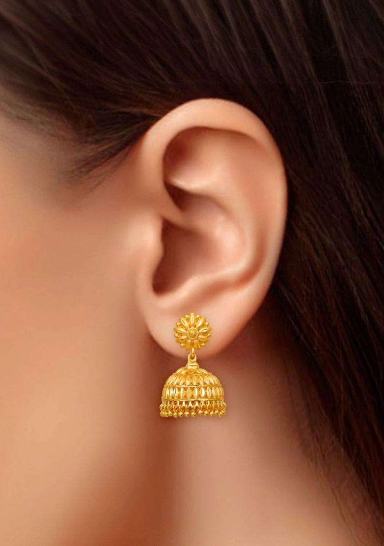 Gold-Plated Floral Jhumkas Earrings for Women | Traditional Temple Jewellery for Wedding & Festive Wear | Gift for Her - Indya