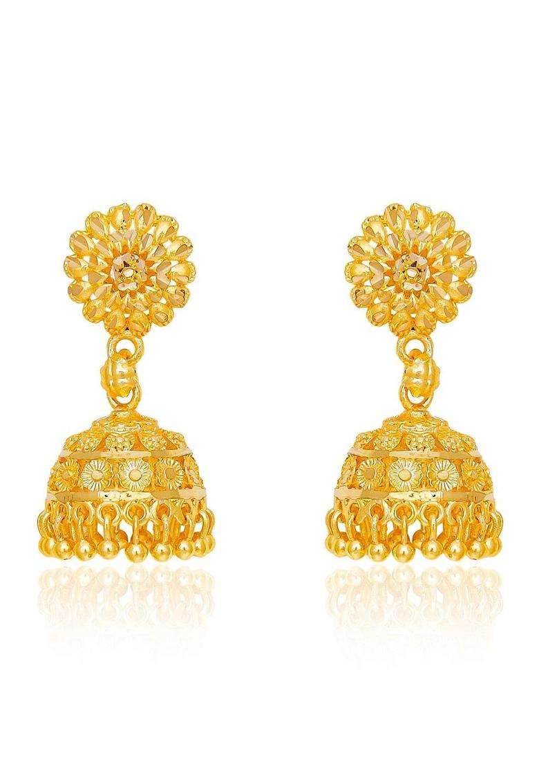 Gold-Plated Floral Jhumkas Earrings for Women | Traditional Temple Jewellery for Wedding & Festive Wear | Gift for Her - Indya