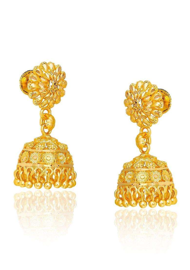 Gold-Plated Floral Jhumkas Earrings for Women | Traditional Temple Jewellery for Wedding & Festive Wear | Gift for Her - Indya