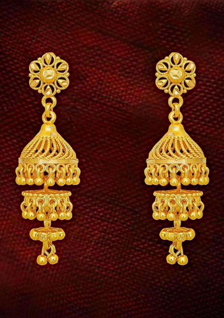 Gold-Plated Floral Jhumkas Earrings for Women | Traditional Temple Jewellery for Wedding & Festive Wear | Gift for Her - Indya