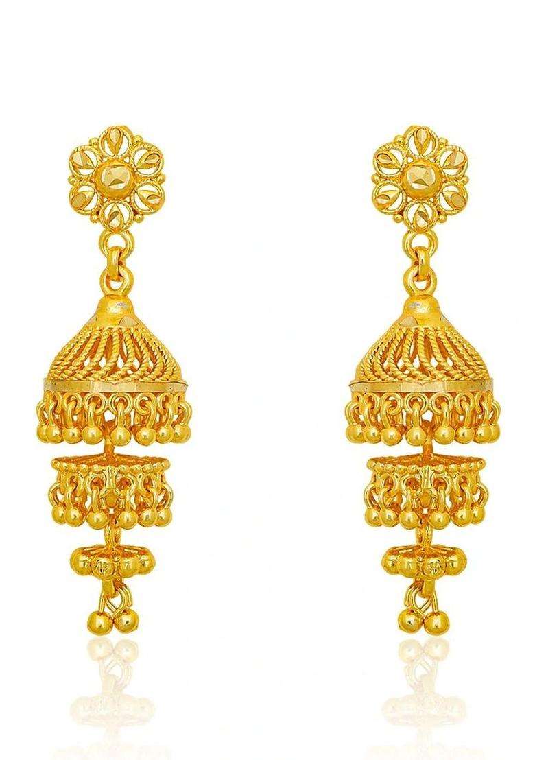 Gold-Plated Floral Jhumkas Earrings for Women | Traditional Temple Jewellery for Wedding & Festive Wear | Gift for Her - Indya